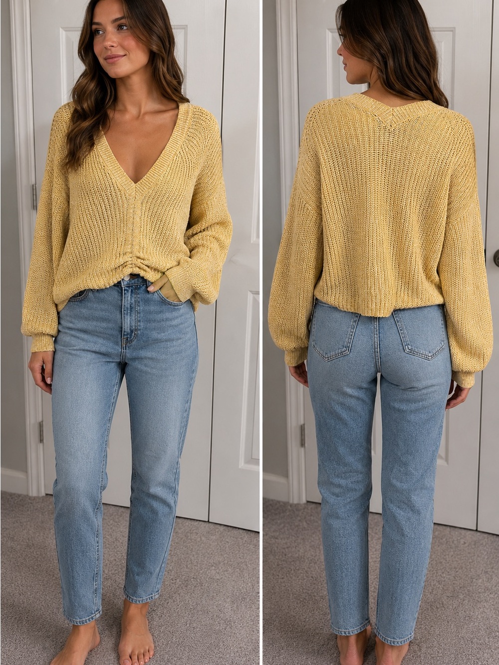 Soho Yellow V-Neck Chunky Knit Sweater